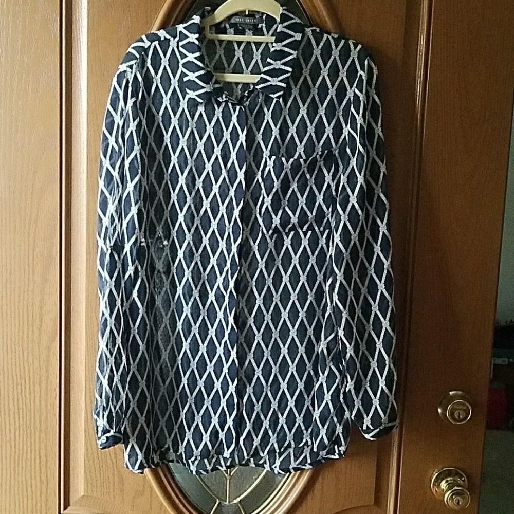 Suzy Shier Nautical sheer blouse Sz L NWOT